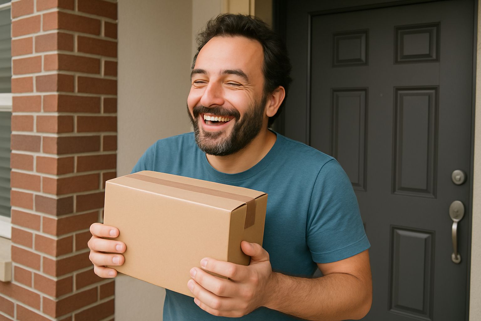 Persona sorridente che riceve un pacco contenente il supporto di backup con i dati recuperati da LabRD.