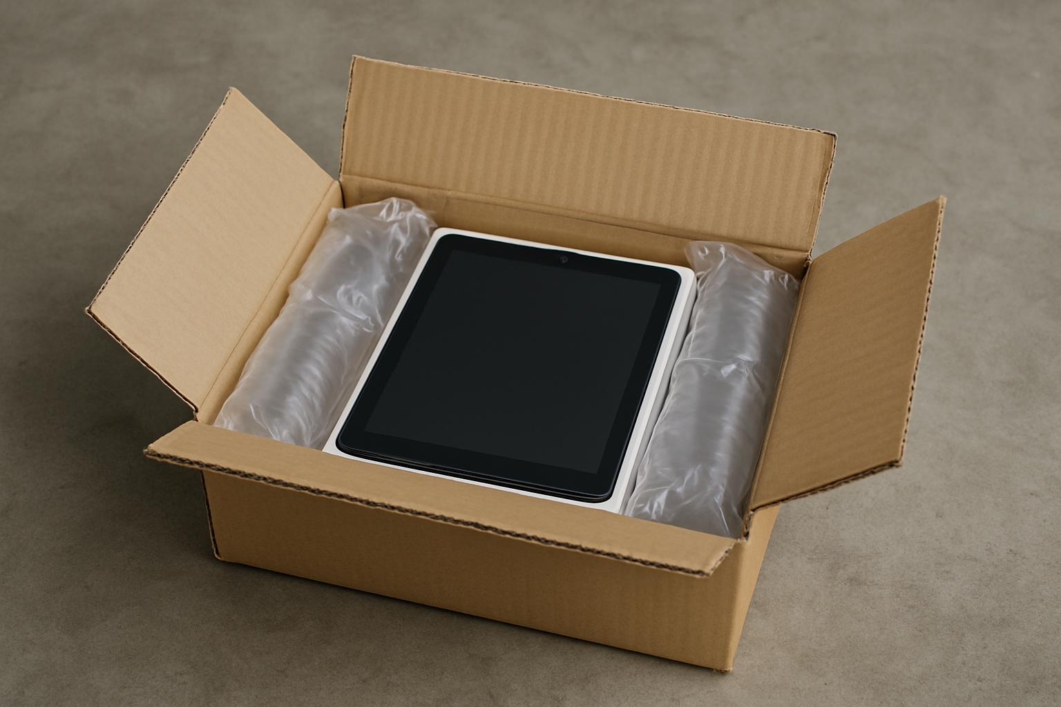 Spedizione del Dispositivo – LabRD 1 Dispositivo elettronico in fase di imballaggio con protezioni, pronto per la spedizione al laboratorio LabRD.