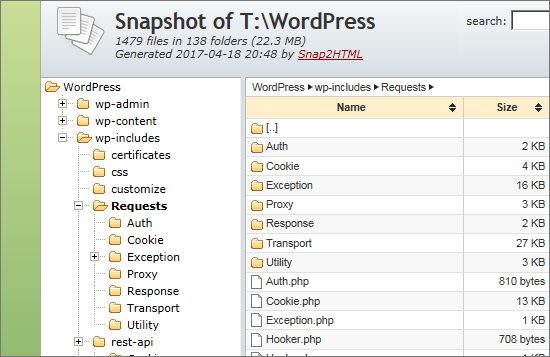 Screenshot di un file HTML con l’anteprima dei dati recuperabili, cartelle e file mostrati in struttura navigabile