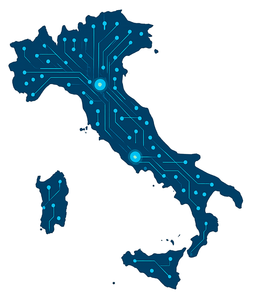 Cartina dell’Italia con tutti i punti delle città dove LabRD è presente.