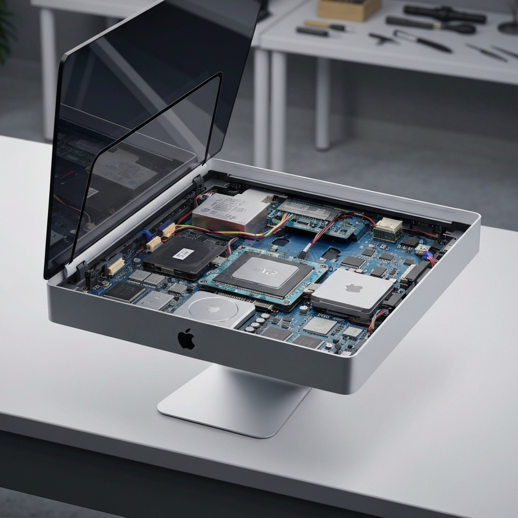 iMac aperto in laboratorio durante una diagnosi per recupero dati professionale