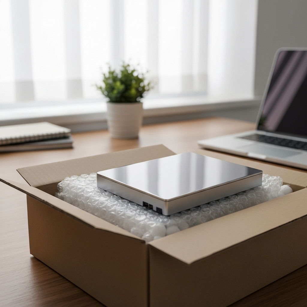 Hard disk imballato in sicurezza per la spedizione al laboratorio LabRD