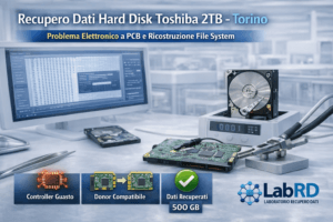 Recupero dati hard disk Seagate Barracuda 2TB a Torino con PCB in corto, donor compatibile e recupero di 500 GB di dati