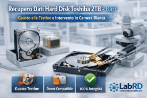 Recupero dati hard disk Toshiba 2TB a Bari con guasto alle testine e intervento in camera bianca con donor compatibile