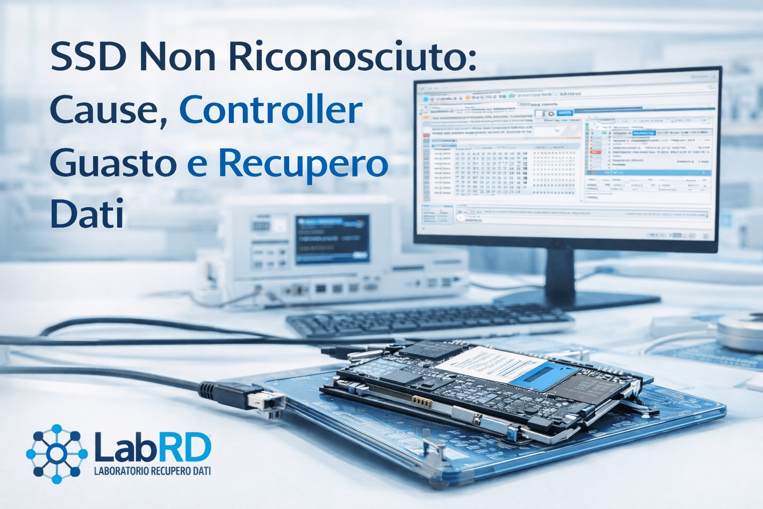 SSD non riconosciuto con controller guasto analizzato da LabRD in camera bianca per recupero dati