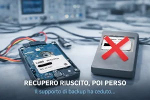 Recupero dati hard disk esterno Milano: doppio intervento 18 Caso studio reale HDD Milano con dati recuperati e supporto di backup guasto dopo il recupero – caso reale LabRD Milano