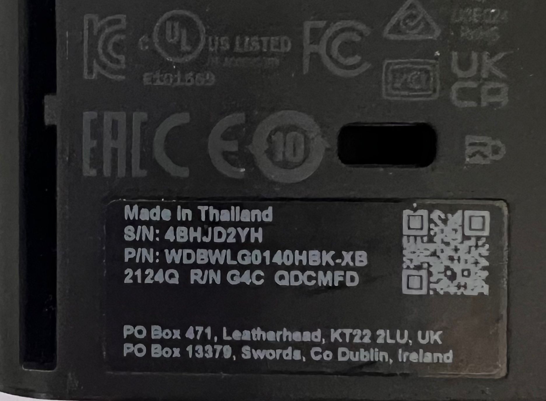 Etichetta esterna del WD Elements Desktop 14TB associato alla pratica RD-00704